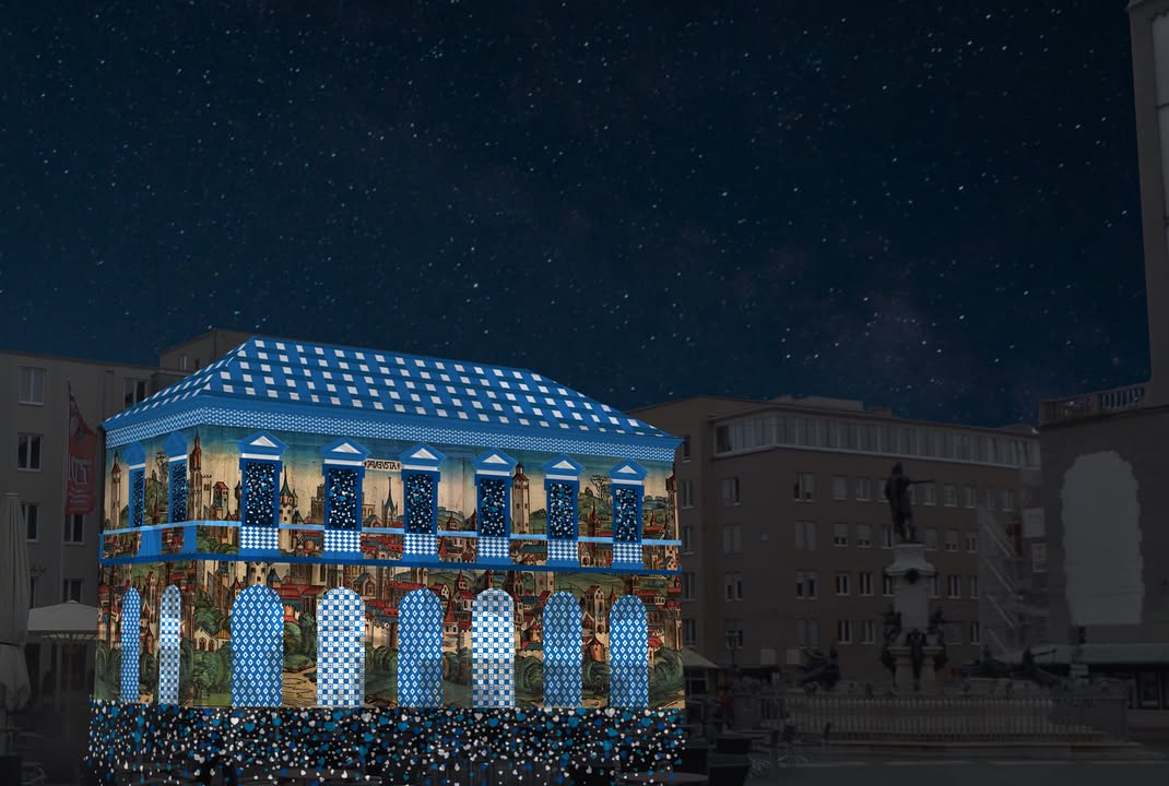Light Nights 2021 Visualisierung Projektion Neuer Bau/Rathausplatz 8. Bild: Festival of Light