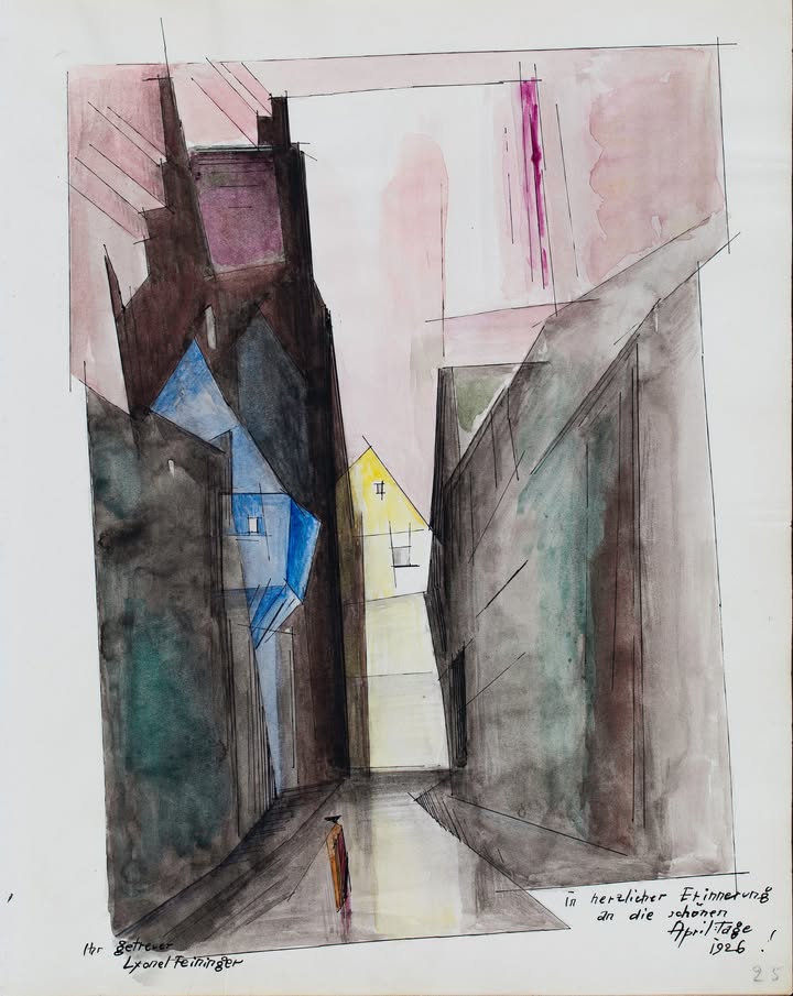 Lyonel Feininger, Eintrag im Gästebuch von Otto Ralfs, "Braunschweiger Straße" Seite 25, April 1926 © Städtisches Museum Braunschweig)