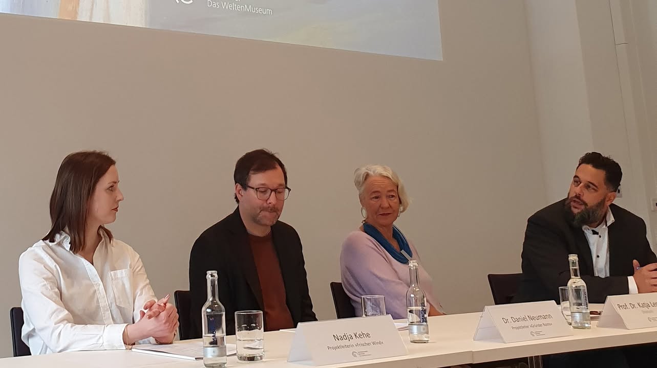 (v.l.): Nadja Kehe, Projektleiterin Frischer Wind, Dr. Daniel Neumann, Projektleiter Gründer Roms, Prof.Dr. Katja Lembke, Direktorin LMH, Dennis von Wildenradt, Pressesprecher LMH. © Brigitte Karch