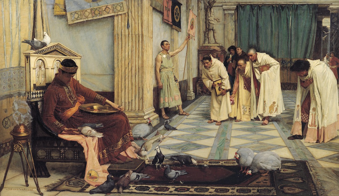 John William Waterhouse, The Favourites of the Emperor Honorius, ca. 1883, Öl auf Leinwand. © South Australian Government Grant 1883, Art Gallery of South Australia, Adelaide, 0.52