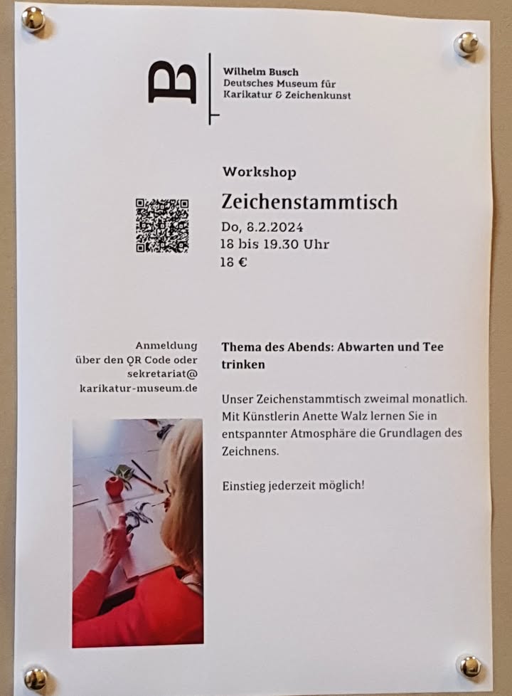 Zeichenstammtisch mit Künstlerin Anette Walz. © Wilhelm Busch Museum