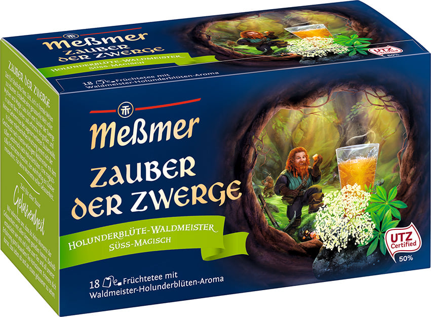 Meßmer Zauber der Zwerge
Die magische Mischung dieses Früchtetees vereint den Geschmack von intensiv-würzigem Waldmeister mit der Süße von Holunderblüten – und entführt den Teetrinker in die kleinen und großen Geheimnisse des Zauberwalds.
