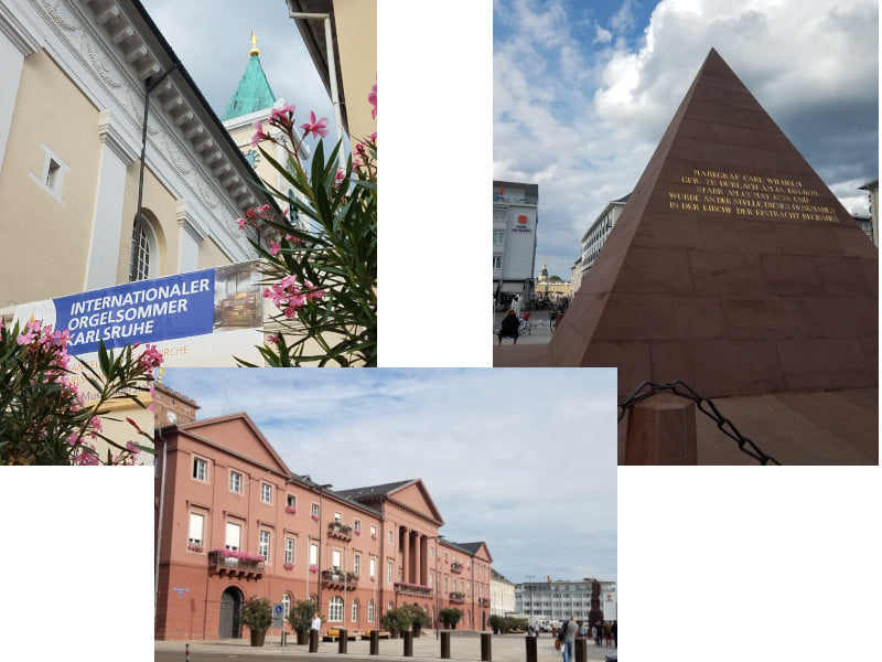 Der Marktplatz bildet das Zentrum der Innenstadt von Karlsruhe. Er wurde vom Stadtbaumeister Friedrich Weinbrenner mit Evangelischer Stadtkirche und Rathaus konzipiert. Die Pyramide ist Wahrzeichen und zugleich Grabmal des Stadtgründers Markgraf Carl Wilhelm von Baden-Durlach. Fotos: Brigitte Karch