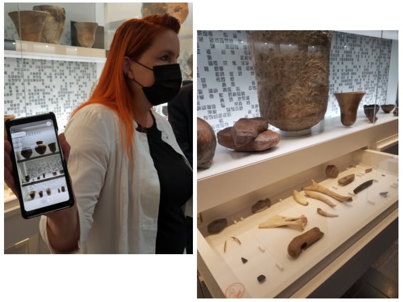 Das Badische Landesmuseum im Schloss Karlsruhe zeigt „Archäologie in Baden – Expothek“ ein bislang einzigartiges Museumskonzept. Es verbindet digitale und analoge Erlebniswelten. Derzeit können Besucherinnen und Besucher rund 1.200 Exponate von etwa 650.000 v. Chr. bis heute ausleihen und in die Hand nehmen. Ein revolutionäres Erlebnis – interaktiv und hautnah! Ein Konzept, das generationenübergreifend auf lebhaften Zuspruch stößt! 

Mit einem speziellen ExpoPhone erhält man über Augmendet Reality weitere Informationen zu den Exponaten. Fotos: Brigitte Karch