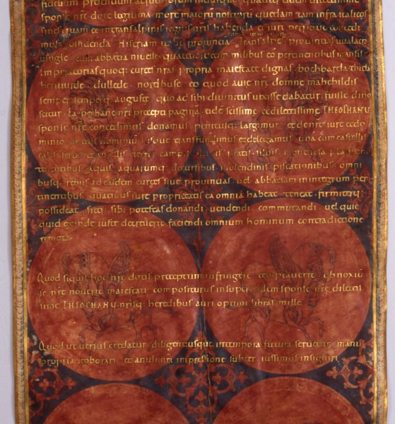 Detailbild 2 der Heiratskurkunde der Kaiserin Theophanu. Das Dokument befindet sich  im Niedersächsischen Landesarchiv zu Wolfenbüttel.