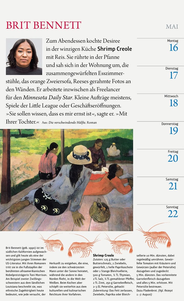 Brit Bennett (1990). Aus: „Die verschwindende Hälfte“. Roman. Rezept: Shrimp Creole
