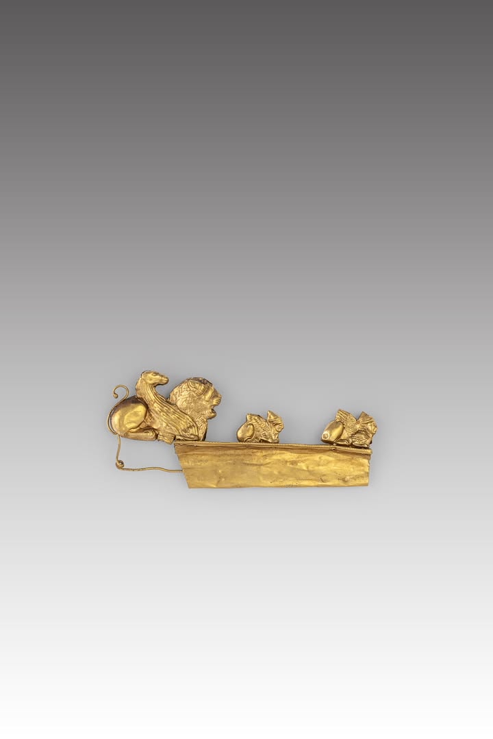 Fibel mit Mischwesen, Gold, 6. Jahrhundert v. Chr., gefunden in Vulci. Fotograf: Stefano Dal Pozzolo. ©ETRU Museo Nazionale Etrusco, Collezione Castellani